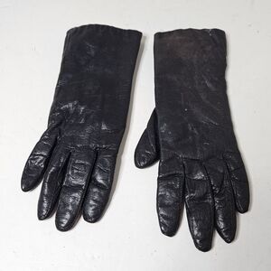 Leather Gloves Fur Lined Black Women's M Vintage